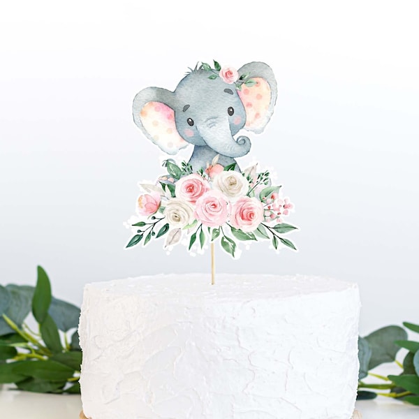 Gâteau éléphant, pièce maîtresse de douche de bébé éléphant, Shower de bébé fille Floral éléphant, Shower de bébé éléphant rose, imprimable instantanément