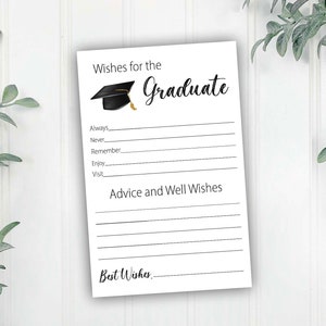 Consejos y buenos deseos para el graduado, decoraciones para fiestas de graduación, juego de deseos de graduación en dorado y negro, descarga instantánea para imprimir