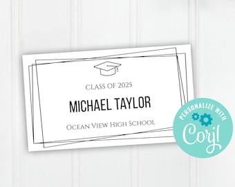 Biglietto di invito per la laurea con nome, modello di invito per annuncio di laurea modificabile Corjl, download digitale stampabile