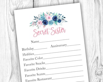Secret Sister Questionnaire, Secret Pal Printable, Secret Sister Printable,  Coworker Gift Exchange, All About Me, Instant Download Printable - Etsy  Israel