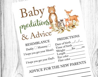 Juego de predicciones y consejos para bebés de Woodland, baby shower neutro en cuanto al género de Woodland, baby shower para niños de Woodland, descarga instantánea para imprimir