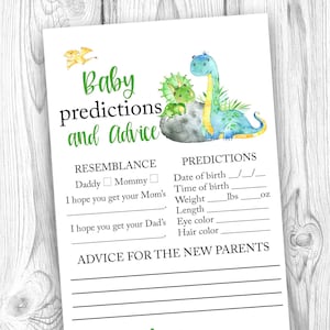 Dinosaur Baby Predictions and Advice Activity, Boy Dinosaur Baby Shower Decorations, Baby Predictions Game, Instant Download Printable