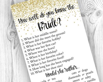 Who Knows The Bride Best Game Cards - 50 Pack Gold Confetti Bridal Shower Activity For Bachelorette Parties - View #2