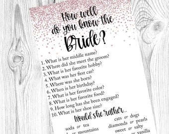 How Well Do You Know the Bride, Bridal Shower Game, Who Knows The Bride Best, Pink Bridal Shower, Bachelorette, Instant Download, Printable