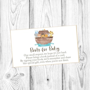 Ark van Noach Boeken voor babykaart, uitnodiging voor boeken invoegen, neem een boek mee in plaats van een kaart, babybibliotheekpas, direct afdrukbaar