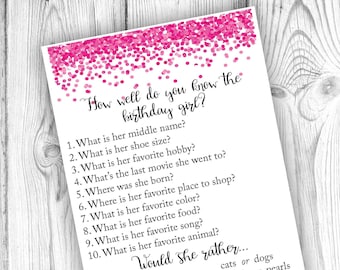 How Well Do You Know the Birthday Girl Game, Birthday Party Game, Who Knows The Birthday Girl Best, Pink Party, Instant Download, Printable
