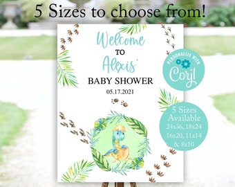 Dinosaur Baby Shower Sign, Dinosaur Welcome Sign, Boy Dinosaur Baby Shower, Custom, Corjl Editable Template, Instant Download Printable