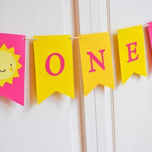 You Are My Sunshine First Birthday High Chair Banner, Girl Hot Pink and Yellow ONE high Chair Banner, I Am One Banner, Fun In The Sun