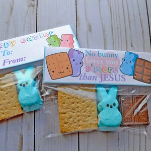 Easter S&#39;more&#39;s Bag Treat Toppers, Easter Smore Favors, Christian No Bunny Loves You S&#39;more Than Jesus Bag Tags, Instant Download Printable