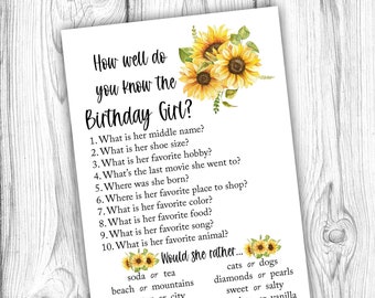 How Well Do You Know the Birthday Girl Game, Sunflower Birthday Party Game, Who Knows The Birthday Girl Best, Instant Download Printable
