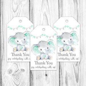Elephant Favor Tags, Mint Green Elephant Baby Shower, Elephant Baby Shower Favor Tags, Elephant Gift Tags,, Instant Download Printable