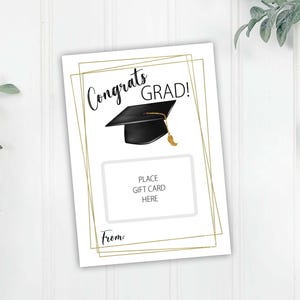 Porte-cartes cadeau de remise des diplômes, porte-cartes cadeau félicitations pour diplômé, 5 x 7 pouces Félicitations diplômé noir et or, téléchargement immédiat imprimable