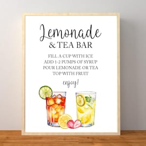 Limonade und Tee Bar Zeichen, Geburtstag Party Drink Station Dekorationen, Menü Anleitung, Hochzeit, Baby-Dusche, Sofort Download druckbar