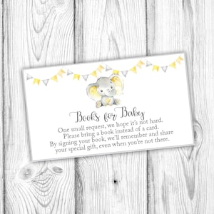 Olifantboeken voor babykaart, uitnodiging voor boeken, invoegen, neem een boek mee in plaats van een kaart, genderneutrale babyshower, direct afdrukbaar