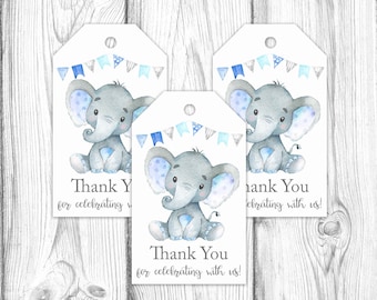 Elephant Favor Tags, Blue Elephant Baby Shower, Elephant Baby Shower Favor Tags, Elephant Gift Tags, Gift Tag, Instant Download Printable