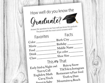 Wie gut kennen Sie das graduate Spiel, Abschluss-Party-Spiele, wer kennt die graduierte Beste, Klasse von 2026, sofortiger Download druckbare