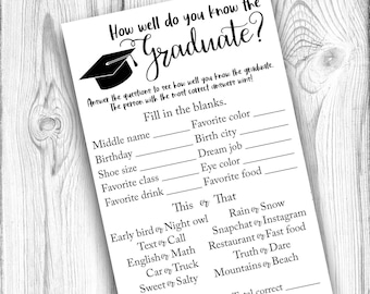 How Well Do You Know the Graduate, Graduation Party Game, Graduation Printable, Who Knows The Graduate Best, Instant Download, Printable