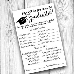 How Well Do You Know the Graduate, Graduation Party Game, Graduation Printable, Who Knows The Graduate Best, Instant Download, Printable