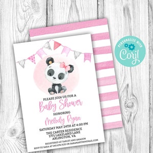 Panda Baby Shower Uitnodiging, Meisje Panda Uitnodiging, Bewerkbare Uitnodiging, Corjl Bewerkbare Sjabloon, Panda Party, Instant Download Afdrukbaar