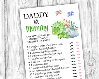 Mommy or Daddy Baby Shower Game, Daddy or Mommy Dinosaur Game, Dinosaur Baby Shower, Dinosaur Baby Shower Game, Instant Download Printable