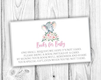 Books for Baby Card, Books for Baby Invitation Insert, Pink Elephant Baby Shower, Please Bring a Book Instead of a Card, Instant Printable