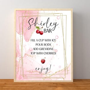Shirley Bar Sign, Pink and Gold, Beverage Drink Station, Make Your Own Cherry Mocktail Signature Drink Menu, Instant Download Printable