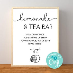 Bearbeitbares Schild für Limonade und Teebar, Trinkbar, Getränkestation, alkoholfreie Bar, Geburtstag, Corjl bearbeitbare Vorlage, druckbarer Download