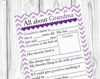 Todo sobre la abuela, imprimible de la abuela, todo sobre mi abuela, regalo del día de los abuelos, regalo de cumpleaños, cuestionario para niños, imprimible instantáneo