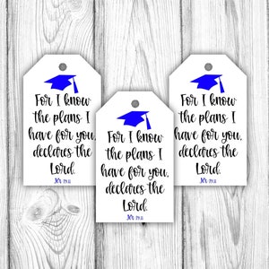 Jeremia 29:11 Bibelvers, Ty jag vet vilka planer jag har för er, Examenspresentetiketter, Jeremia 29 11 Examensetiketter, Direktnedladdning Utskrivbar