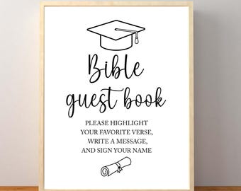 Graduation Bible Guest Book Sign, Graduation Party Decorations, Highlight Favorite Bible Verse, Write Message, Instant Download Printable