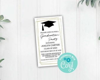 Graduation Party Invitation Card Insert, Editable Graduation Party Information Insert, Corjl Editable Template, Digital Download Printable