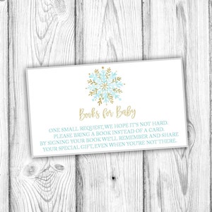 Boeken voor babykaart, blauwe sneeuwvlok babyshower, neem een boek mee in plaats van een kaart, Winter Wonderland babyshower, direct afdrukbaar