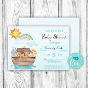 Noah&#39;s Ark Baby Shower Invitation, Gender Neutral Noah&#39;s Ark Baby Editable Invitation, Corjl Editable Template, Instant Download Printable