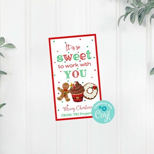 Editable Christmas It&#39;s So Sweet to Work With You Gift Tag, Holiday Favor Tags, Coworker Treats, Corjl Editable Template Printable Download