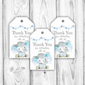 Elephant Gift Tags, Blue Elephant Baby Shower, Elephant Baby Shower Favor Tags, Elephant Baby Shower Decorations, Instant Download Printable