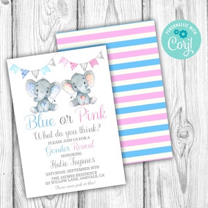 Elephant Gender Reveal Invitation, Elephant Invitation, Gender Neutral Baby Shower, Corjl Editable Template, Instant Download Printable