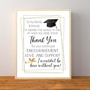Afstuderen familie en vrienden bedankt teken, bedankt gunst tafelblad bord, afstuderen feestdecoraties, Instant Download afdrukbare