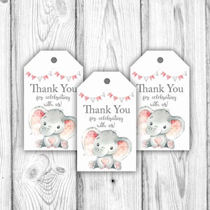 Elephant Gift Tags, Elephant Baby Shower Favor Tags, Elephant Baby Shower Decorations, Pink Elephant Baby Shower, Instant Download Printable