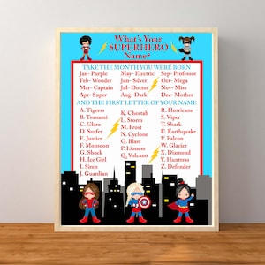 Superhero Party, Superhero Name Game, What&#39;s Your Superhero Name, Superhero Birthday Party, Girl Superhero, Instant Download, Printable