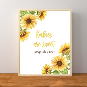 Baby&#39;s zijn lief, neem een traktatie, zonnebloem babyshower gunsten, zonnebloem babyshower, zonnebloemversieringen, afdrukbare Instant Download