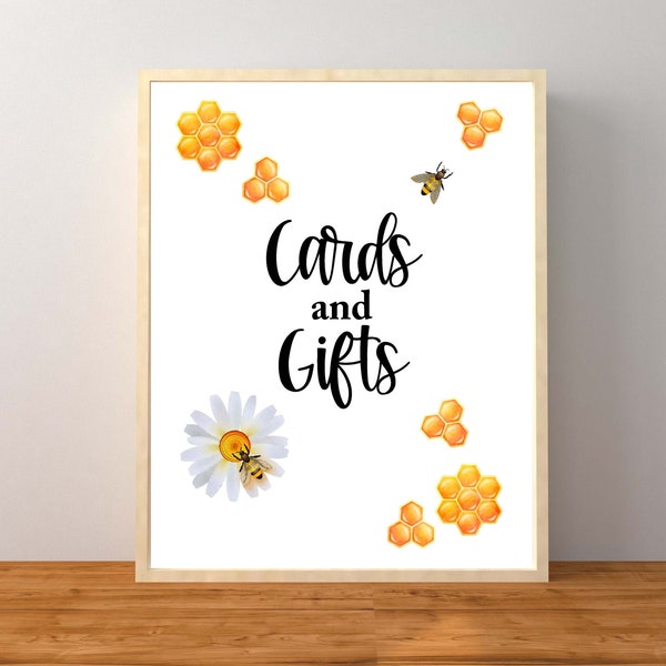 Bee Cards and Gifts sign, Bee Baby Shower, Cards and Gifts Sign, Bee Babee Shower, Bee Birthday Party Sign, Bee Bridal Party Sign, Printable