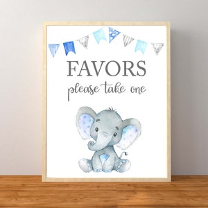 Elephant Favors Sign, Blue Elephant Baby Shower Decorations, Elephant Baby Shower Favor Sign, Boy Baby Shower, Instant Download Printable