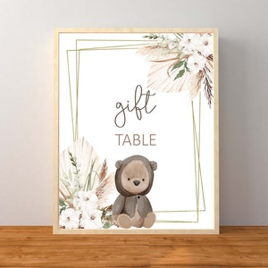 Letrero de mesa con forma de oso pardo para regalar, decoraciones para baby shower de género neutro, letrero de mesa para baby shower con forma de oso de peluche marrón, descarga instantánea para imprimir