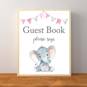 Gästebuch Zeichen, Elefant Gastbuch Zeichen, rosa Elefant-Babyparty, Baby-Elefant-Gästebuch, rosa Elefant Dekorationen, sofort bedruckbar
