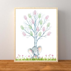 Guest Book Sign, Elephant Guest Book Sign, Pink Elephant Baby Shower, Elephant Guest Sign, Elephant Tree Fingerprint Sign, Instant Printable