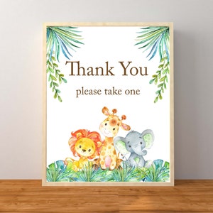 Safari Thank You sign, Safari Baby Shower, Safari Baby Shower Favor Sign, Gender Neutral Baby Shower, Favors Sign, Jungle Sign, Printable