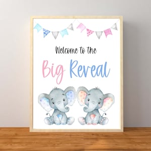 Welcome to the Big Reveal Sign, Gender Reveal Party, Elephant Gender Reveal, Gender Reveal Decorations, 8x10 and 16x20 inch Printable