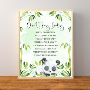 Panda Don&#39;t Say Baby Game, Panda Baby Shower Decorations, Green Gender Neutral Baby Shower, Don&#39;t Say Baby Sign, Instant Download Printable