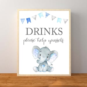 Elephant Drinks sign, Boy Elephant Baby Shower, Elephant Baby Shower, Blue Elephant Baby Shower, Drinks Sign, Boy Baby Shower, Printable