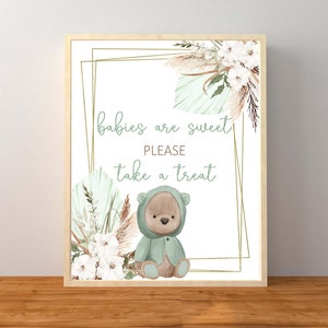 Green Bear Favors Sign, Babies Are Sweet Please Take a Treat, Teddy Bear Gender Neutral Baby Shower Decorations, Instant Download Printable